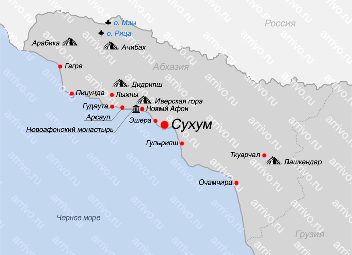 Карта Абхазии с городами
