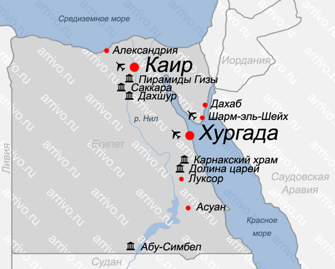 Карта Египта на русском языке с курортами