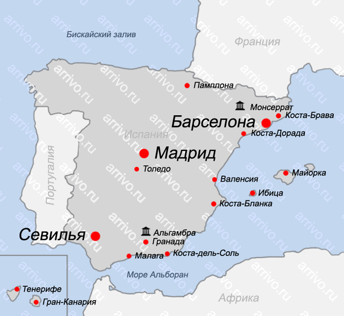 Карта Испании с курортами