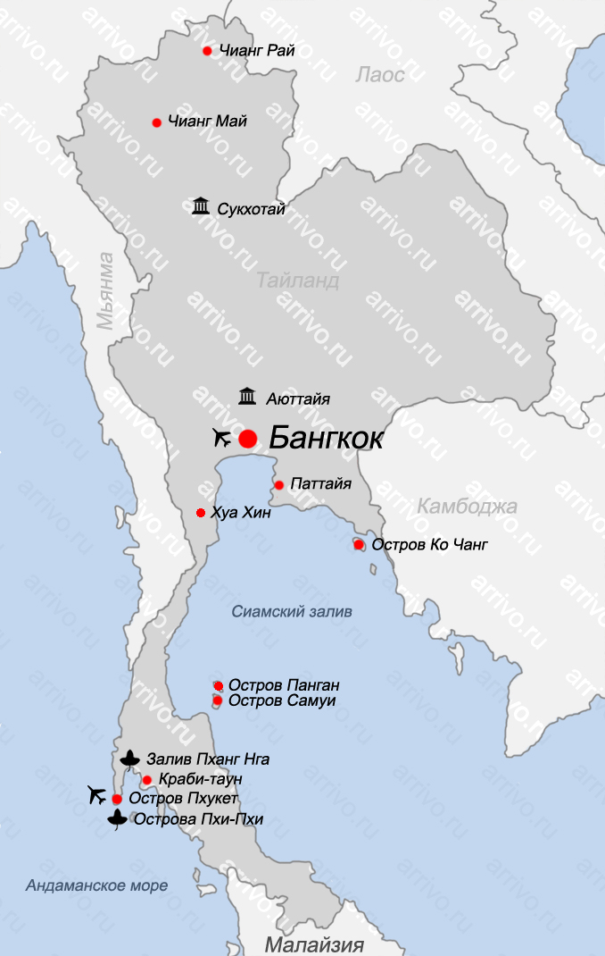 Карта Тайланда на русском языке с островами