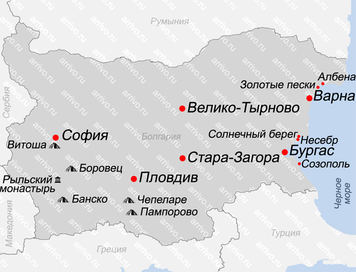 Карта Болгарии с курортами