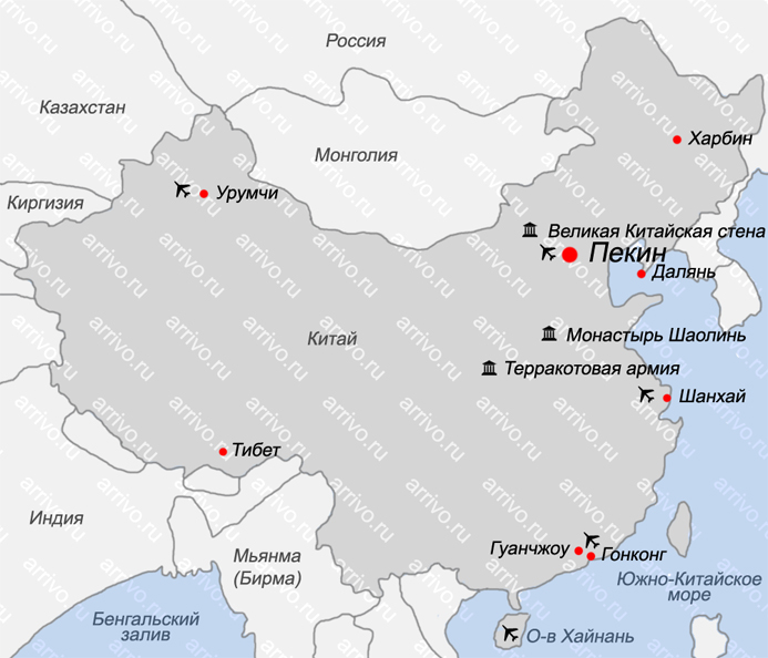 Карта Китая на русском языке