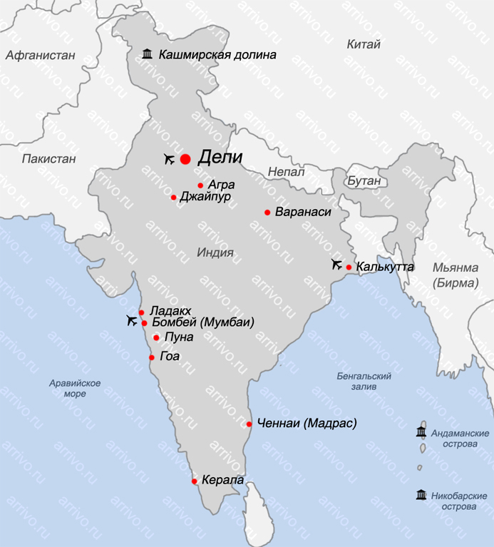 Карта Индии с городами