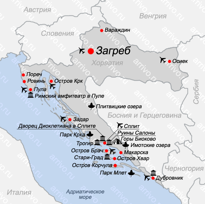Карта Хорватии на русском языке