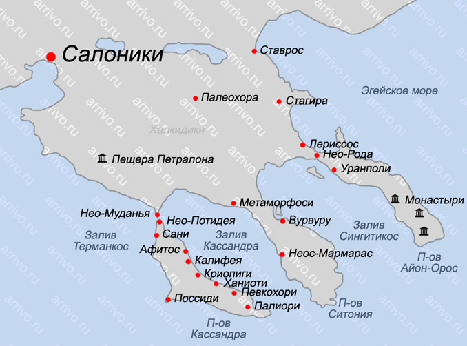 Карта Халкидики на русском языке