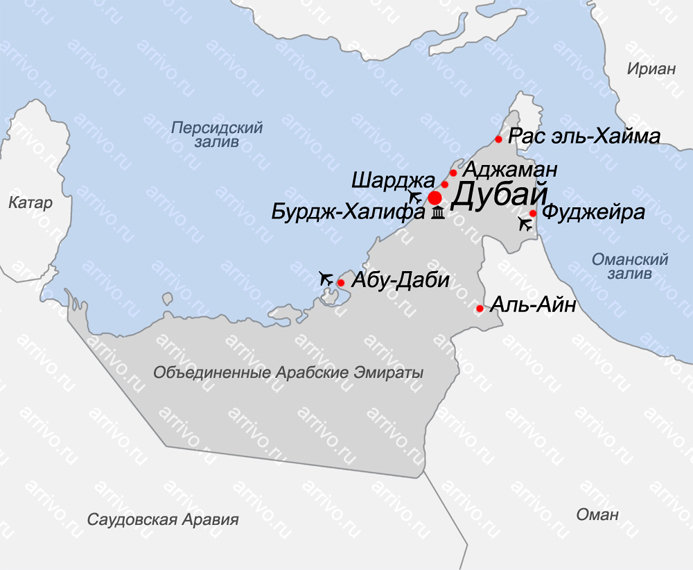 Карта ОАЭ на русском языке