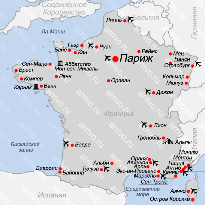 Карта Франции на русском языке