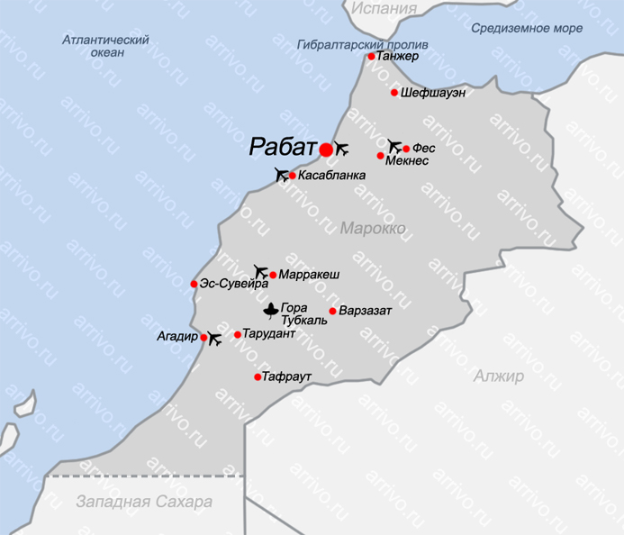 Карта Марокко на русском языке