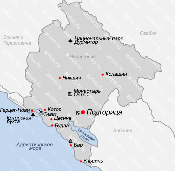 Карта Черногории на русском языке
