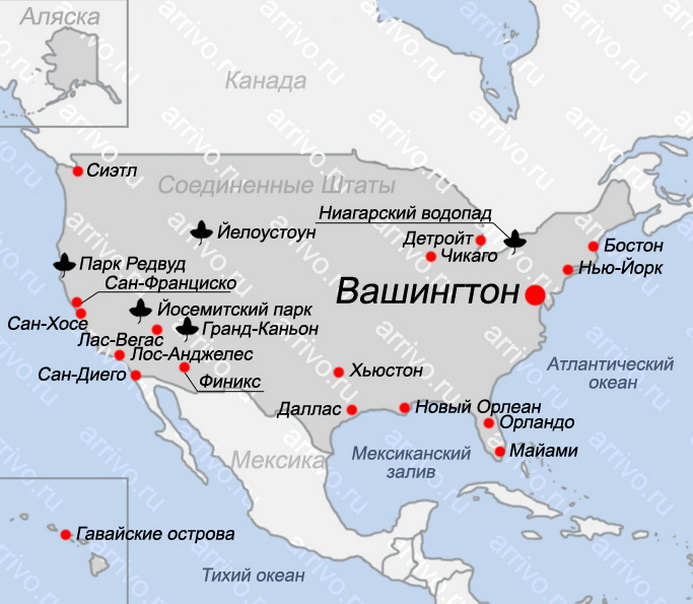 Карта США на русском языке