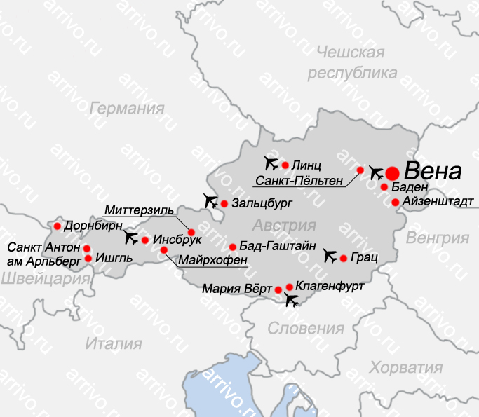 Карта Австрии на русском языке