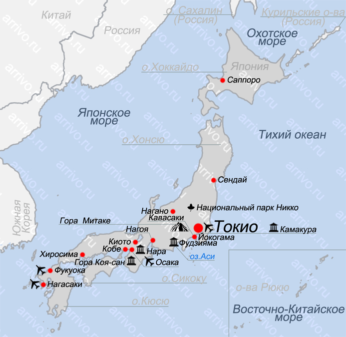 Карта Японии на русском языке