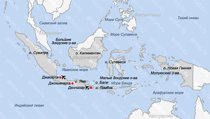 Карта Индонезии с островами