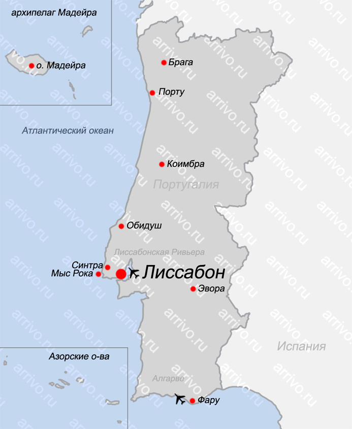 Карта Португалии на русском